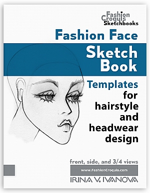 Fashion Face Sketch Book. Templates for hairstyle, and headwear design.